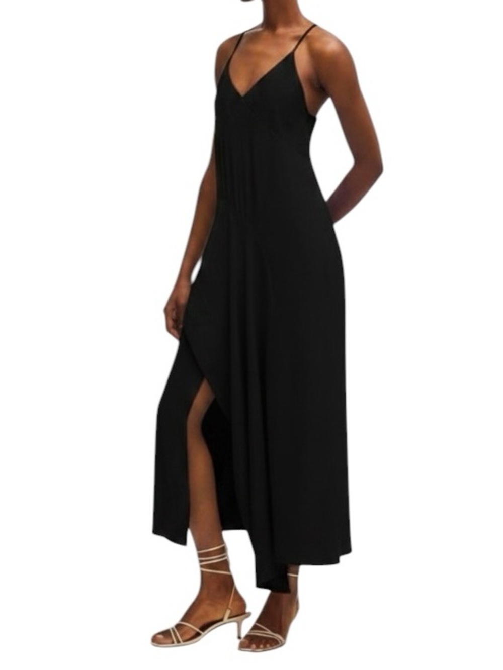 BOSS Hugo Boss Sz 4 Dress Black Slip Midi Maxi Side Slit Classic Minimalist New